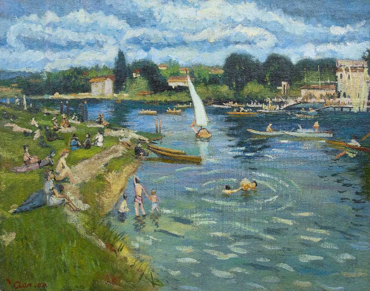 Adrion L.  | Lucien Adrion | Gemälde zum Verkauf angeboten | Sonntag am See, Öl auf Leinwand 73,0 x 92,2 cm, Unterzeichnet u.l.