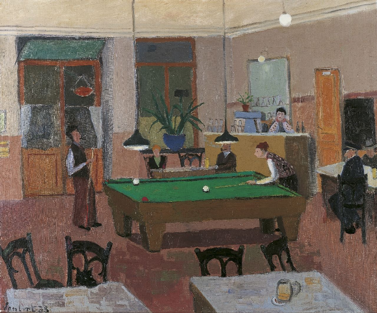 Lint L. van | Louis Noël van Lint | Gemälde zum Verkauf angeboten | Die Billardspieler, Öl auf Leinwand 57,9 x 70,3 cm, Unterzeichnet u.l. und datiert '33