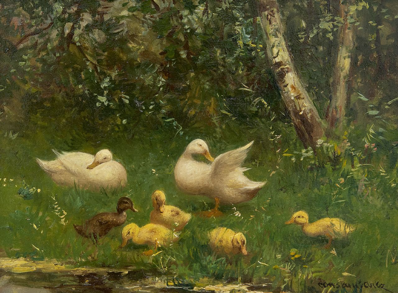 Artz C.D.L.  | 'Constant' David Ludovic Artz | Gemälde zum Verkauf angeboten | Enten mit Küken am Ufer, Öl auf Holz 18,1 x 24,5 cm, Unterzeichnet r.u.
