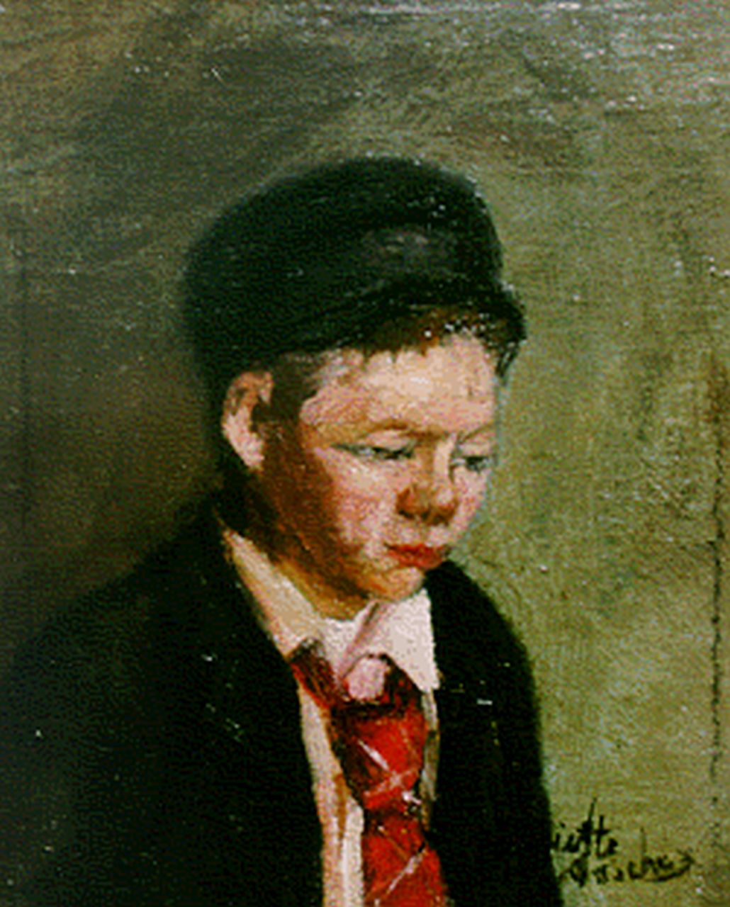 Henriëtte Asscher | A portrait of a little boy with hat, Öl auf Leinwand auf Holz, 19,8 x 17,5 cm, signed l.r.