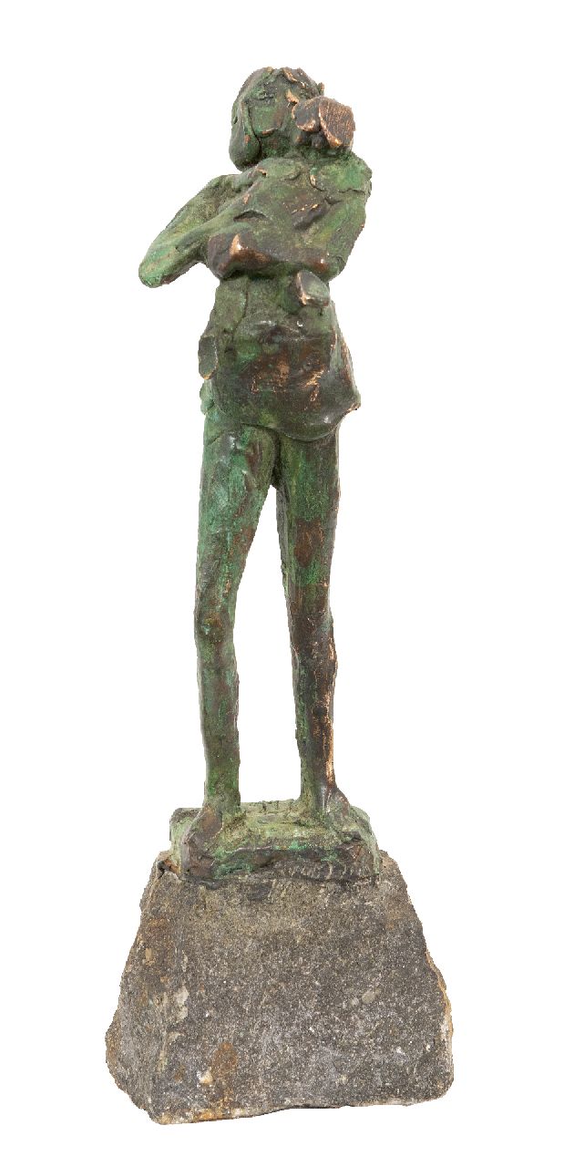 Bakker W.F.  | Willem Frederik 'Jits' Bakker | Skulpturen und Objekte zum Verkauf angeboten | Rülpsen (Mutter und Kind), Bronze 26,6 x 8,4 cm, Unterzeichnet auf der Basis