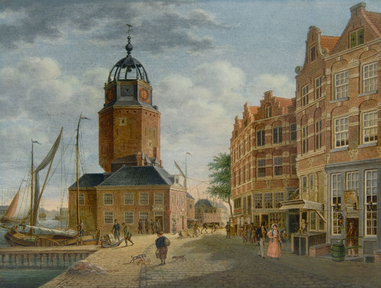 Zijderveld W.  | Willem Zijderveld | Gemälde zum Verkauf angeboten | Stadtbild mit Kai und Innenhafen, Öl auf Holz 25,6 x 33,2 cm, Unterzeichnet u.r.