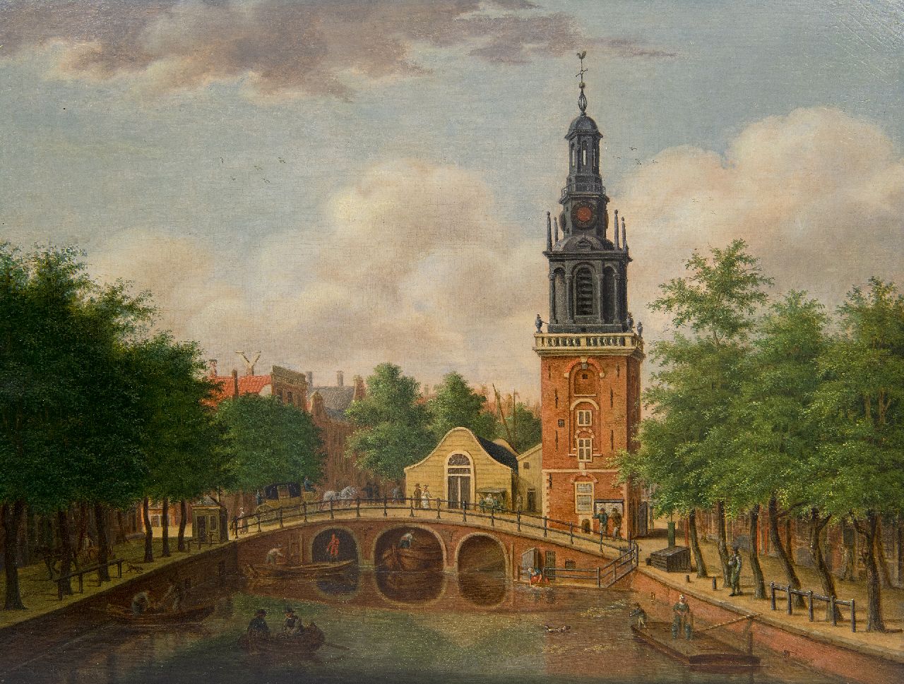 Zijderveld W.  | Willem Zijderveld | Gemälde zum Verkauf angeboten | Stadtbild mit Kanal und Turm, Öl auf Holz 25,6 x 33,4 cm, Unterzeichnet u.l. (undeutlich)