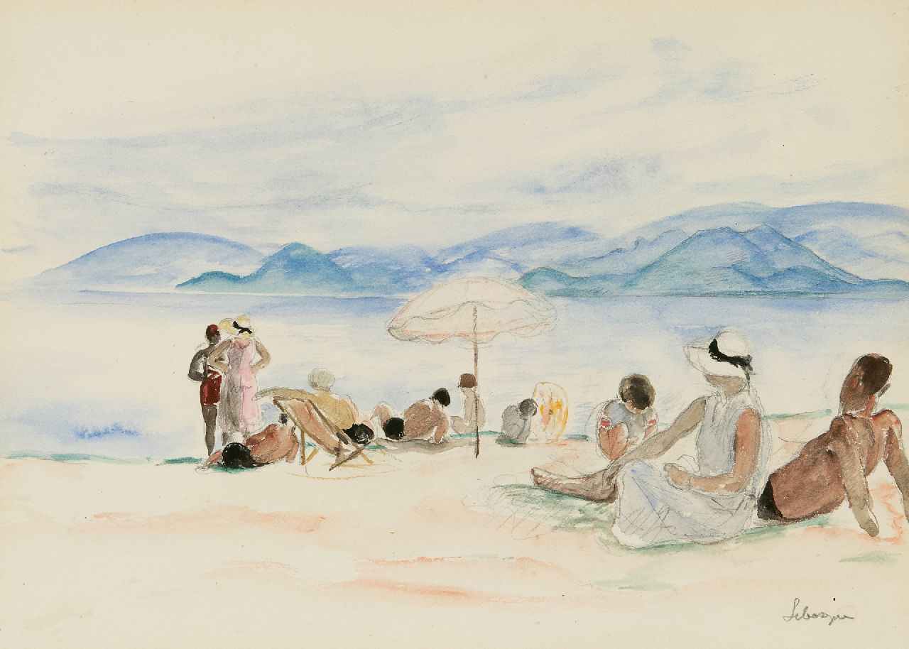 Lebasque H.  | Joseph 'Henri' Baptiste Lebasque, Am Strand von Cannes, Bleistift und Aquarell auf Papier 25,0 x 34,5 cm, Unterzeichnet u.r. und zu datieren um 1930