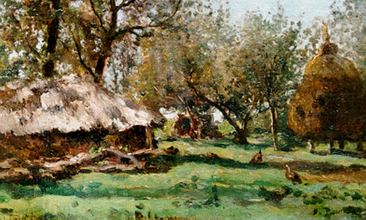 Roelofs W.  | Willem Roelofs, Farmyard 'Ruurlo', Öl auf Leinwand auf Holz 24,3 x 39,5 cm, signed l.l.
