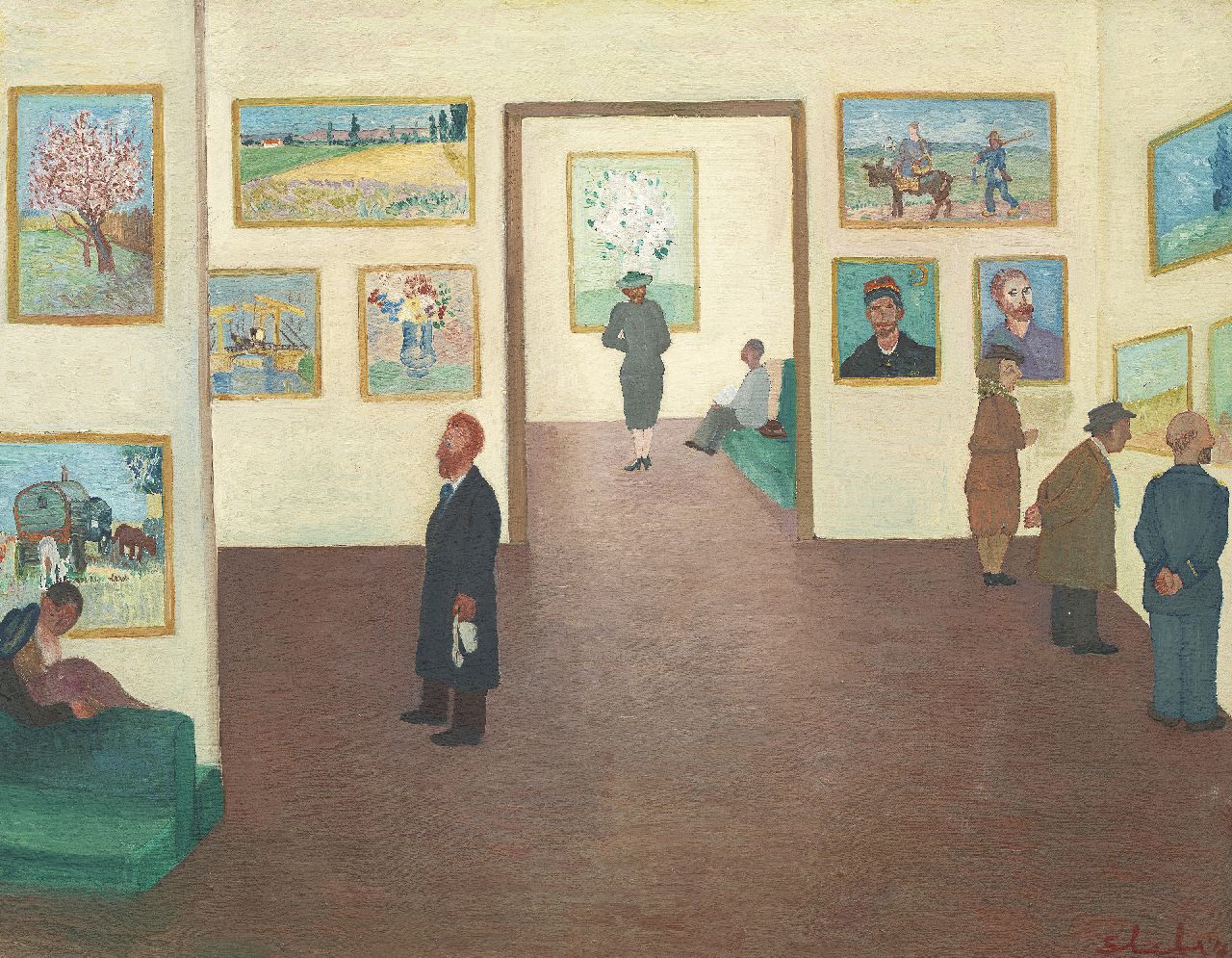 Ferry Slebe | Die Van Gogh Ausstellung, Öl auf Leinwand, 51,2 x 65,9 cm, Unterzeichnet u.r. und datiert '54 [?]