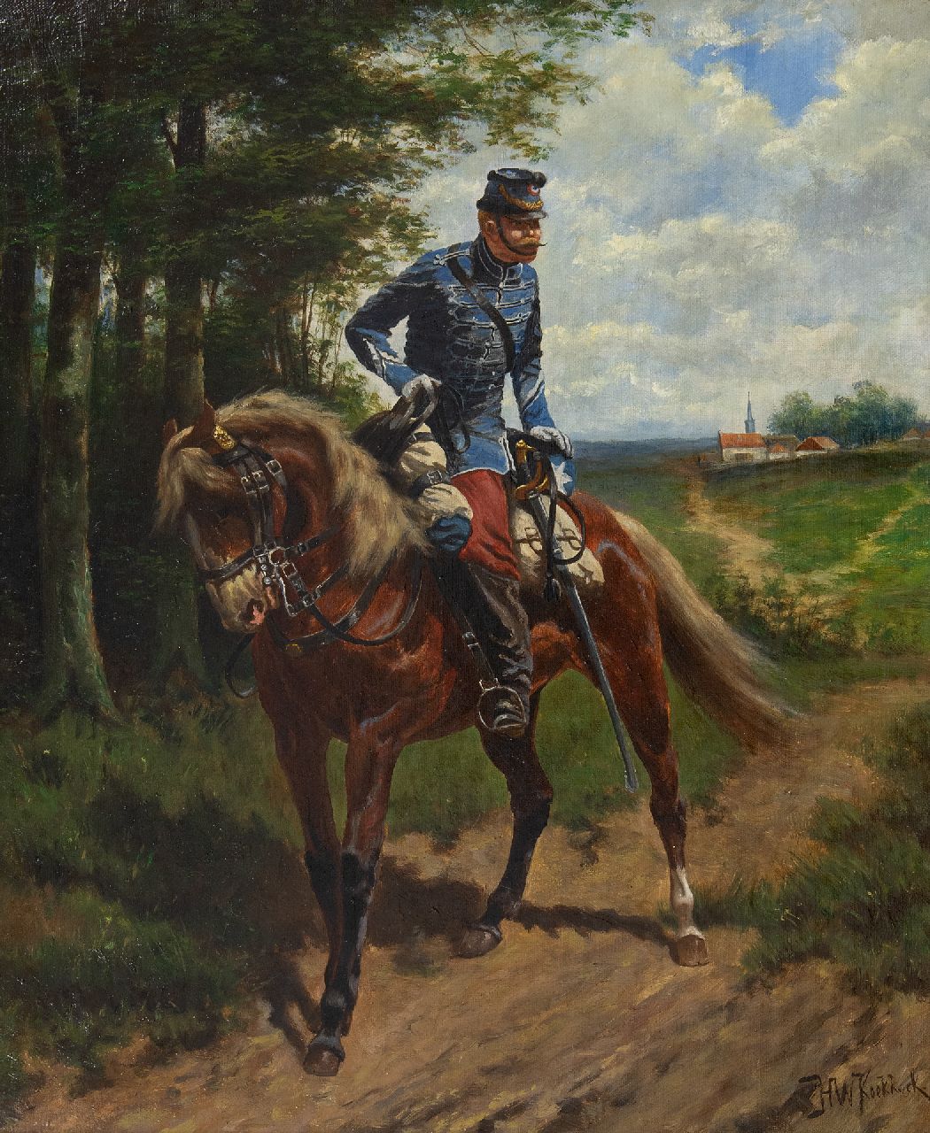 Koekkoek H.W.  | Hermanus Willem Koekkoek | Gemälde zum Verkauf angeboten | Französische Husaren auf Reconnaissance, Öl auf Leinwand 51,3 x 42,3 cm, Unterzeichnet l.r. und zu datieren um 1892