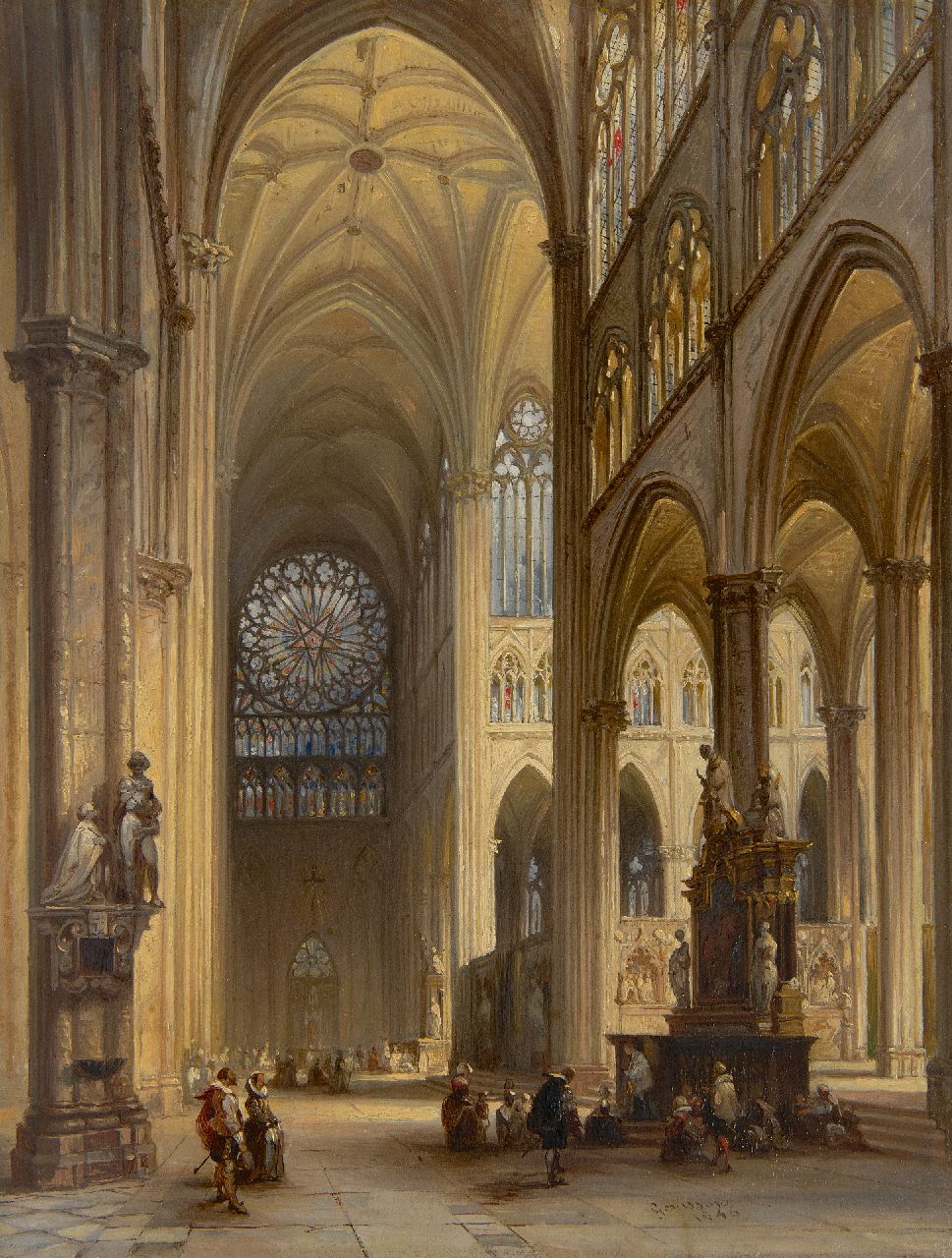 Jules Victor Genisson | Innenraum der Kathedrale von Amiens, Öl auf Holz, 31,6 x 24,3 cm, Unterzeichnet u.r. und datiert 1846