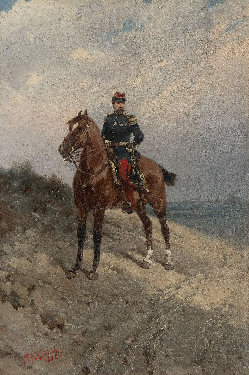 Koekkoek H.W.  | Hermanus Willem Koekkoek | Gemälde zum Verkauf angeboten | Reiterporträt eines französischen Infanterie Offiziere, Öl auf Leinwand 45,5 x 30,6 cm, Unterzeichnet u.l. und datiert 1888