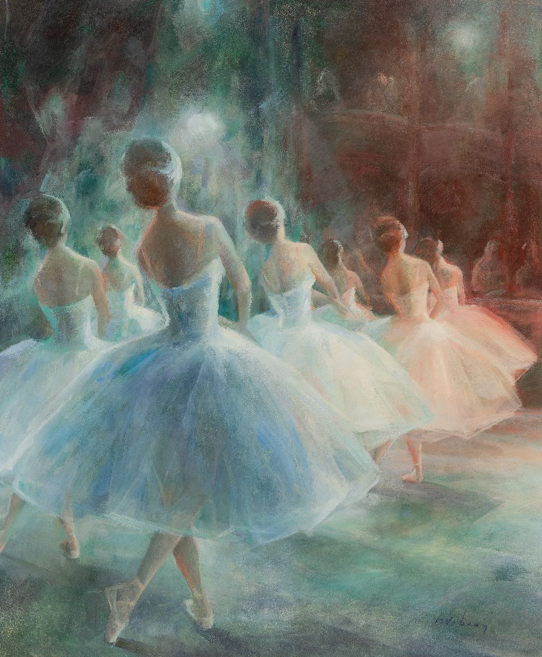 Miroslava Vrbová-Štefková | Tänzerinnen auf der Balletbühne, Öl auf Holzfaser, 72,4 x 60,1 cm, Unterzeichnet u.r.