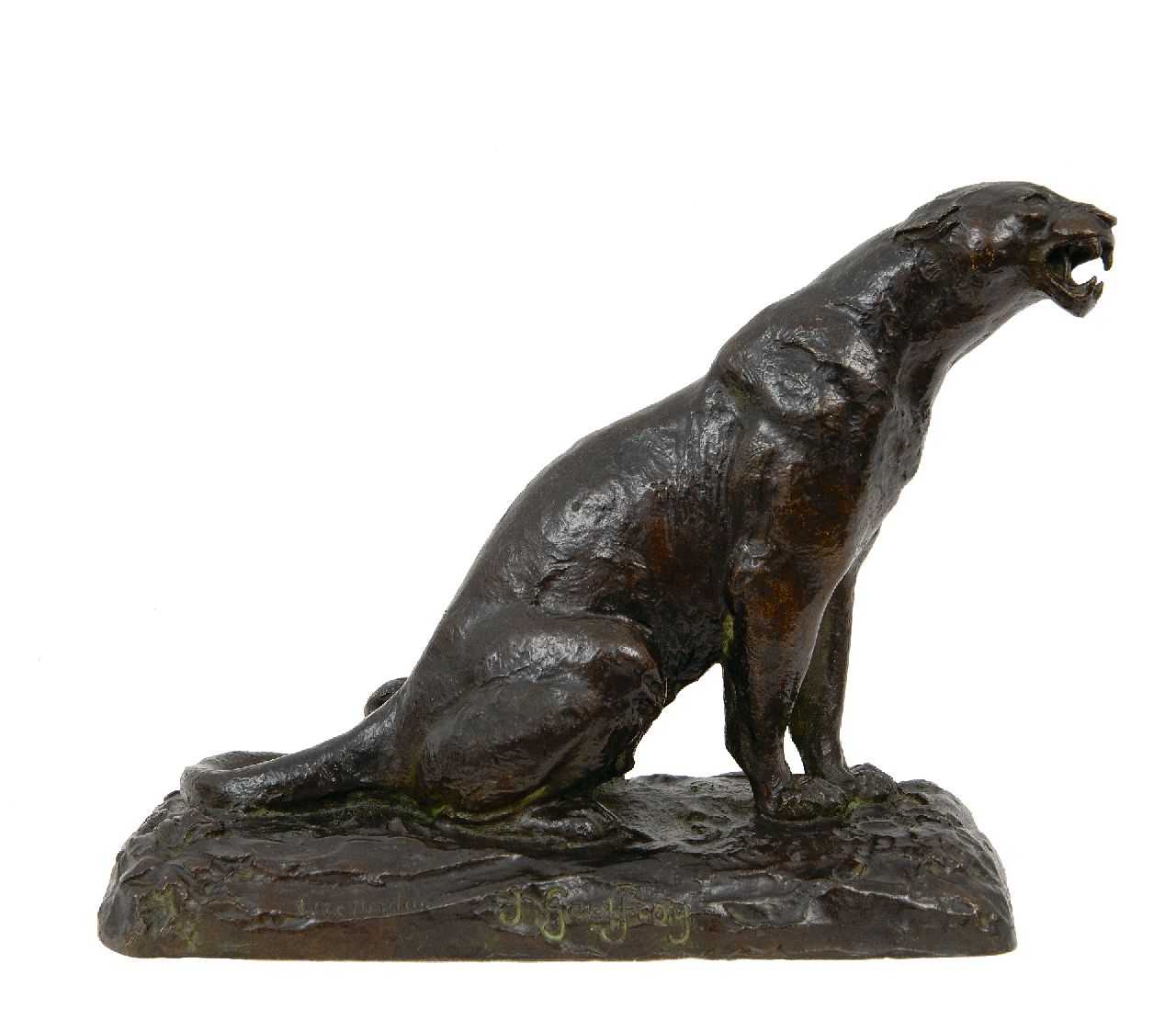 Geoffroy A.L.V.  | Adolphe Louis Victor Geoffroy | Skulpturen und Objekte zum Verkauf angeboten | Brüllender Panther, Bronze 19,7 x 25,0 cm, Unterzeichnet auf der Basis