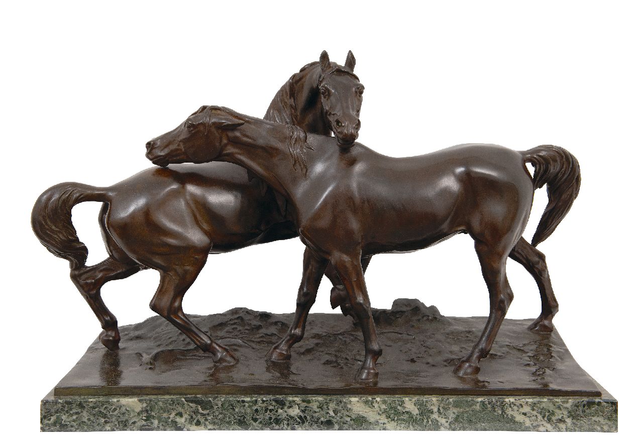 Mène P.J.  | Pierre Jules Mène, Zwei Pferde, Bronze 35,0 x 52,0 cm