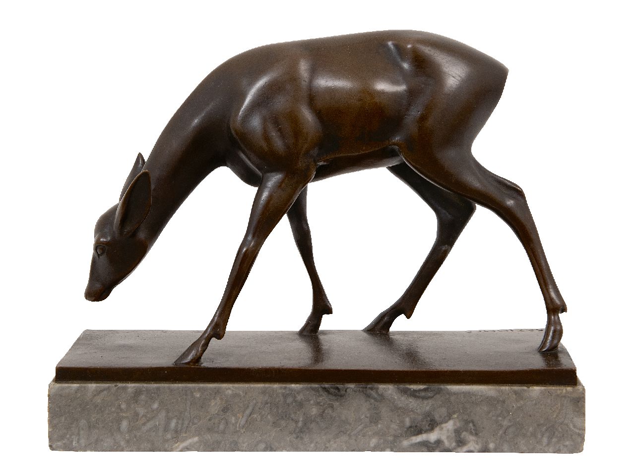 Zimmer F.P.  | Fritz Paul Zimmer, Weidende Rehe, Bronze 20,5 x 25,0 cm, Unterzeichnet u.l. auf der Basis