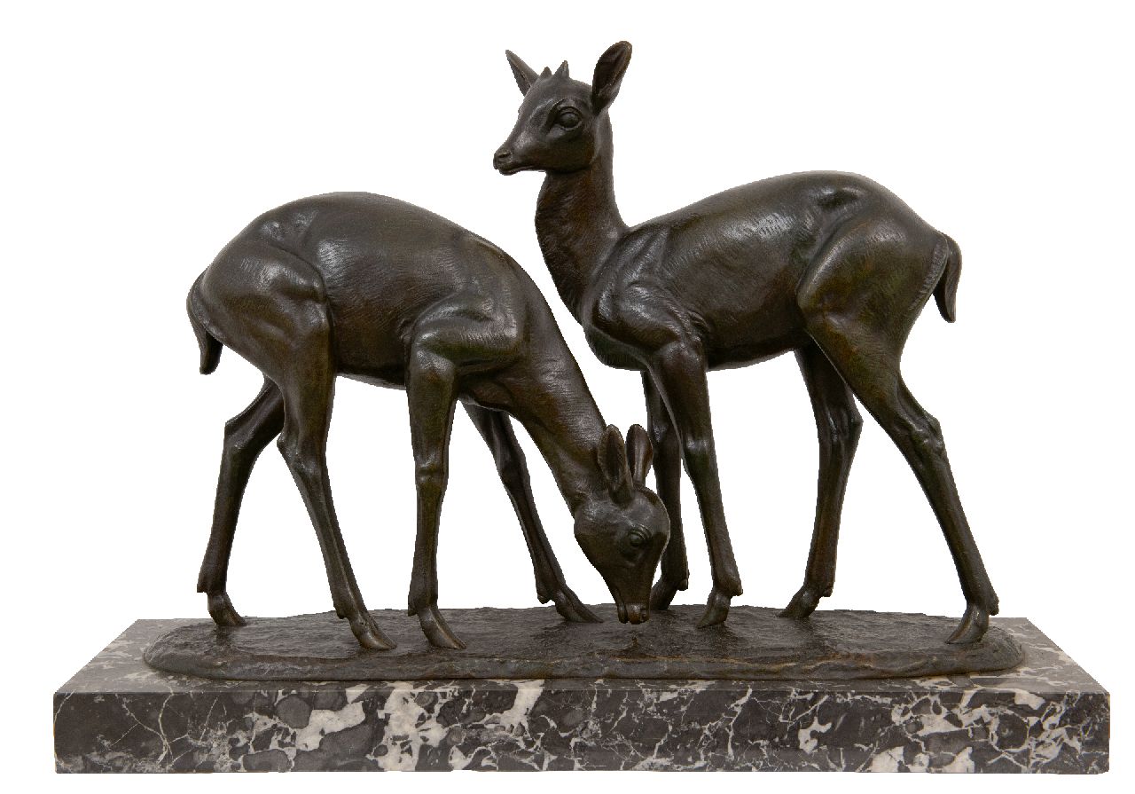 Rochard I.F.R.  | Irénée Félix René Rochard | Skulpturen und Objekte zum Verkauf angeboten | Zwei Rehe, Bronze 37,0 x 53,0 cm, Unterzeichnet auf der Basis