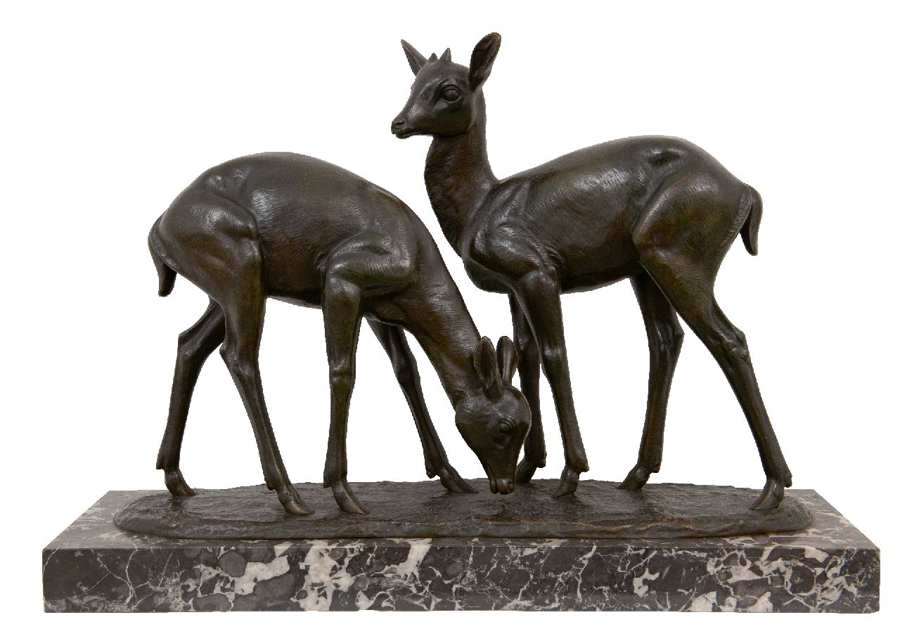 Rochard I.F.R.  | Irénée Félix René Rochard, Zwei Rehe, Bronze 37,0 x 53,0 cm, Unterzeichnet auf der Basis