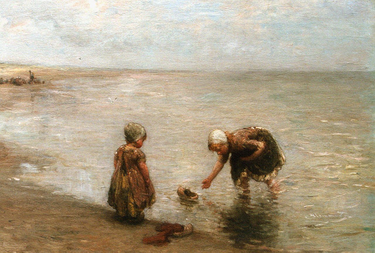 Blommers B.J.  | Bernardus Johannes 'Bernard' Blommers, Children playing on the beach, Öl auf Leinwand 58,5 x 77,0 cm, signed l.r.