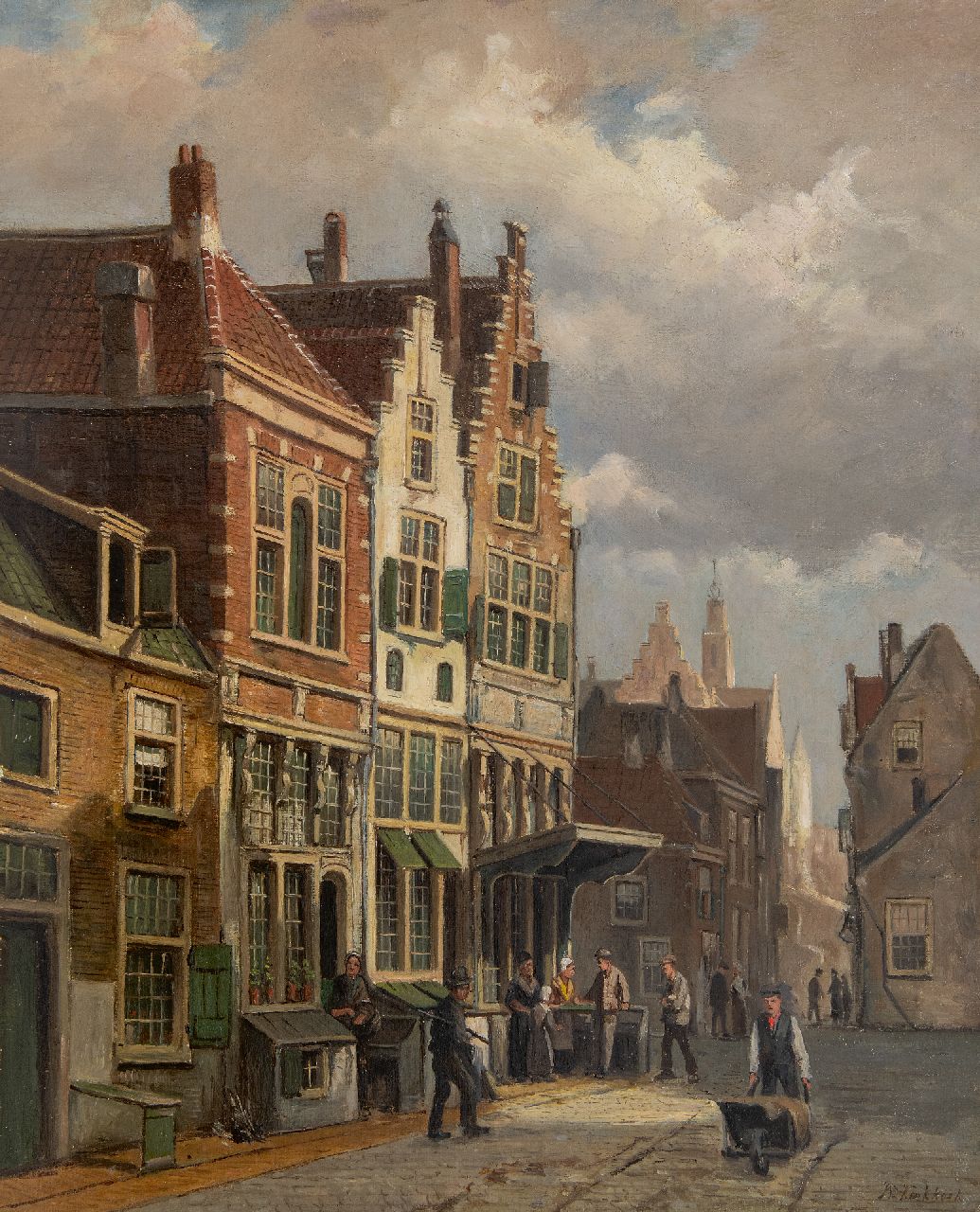 Koekkoek W.  | Willem Koekkoek | Gemälde zum Verkauf angeboten | Holländische Straße mit Figuren, Öl auf Leinwand 58,5 x 47,6 cm, Unterzeichnet u.r. und zu datieren um 1850