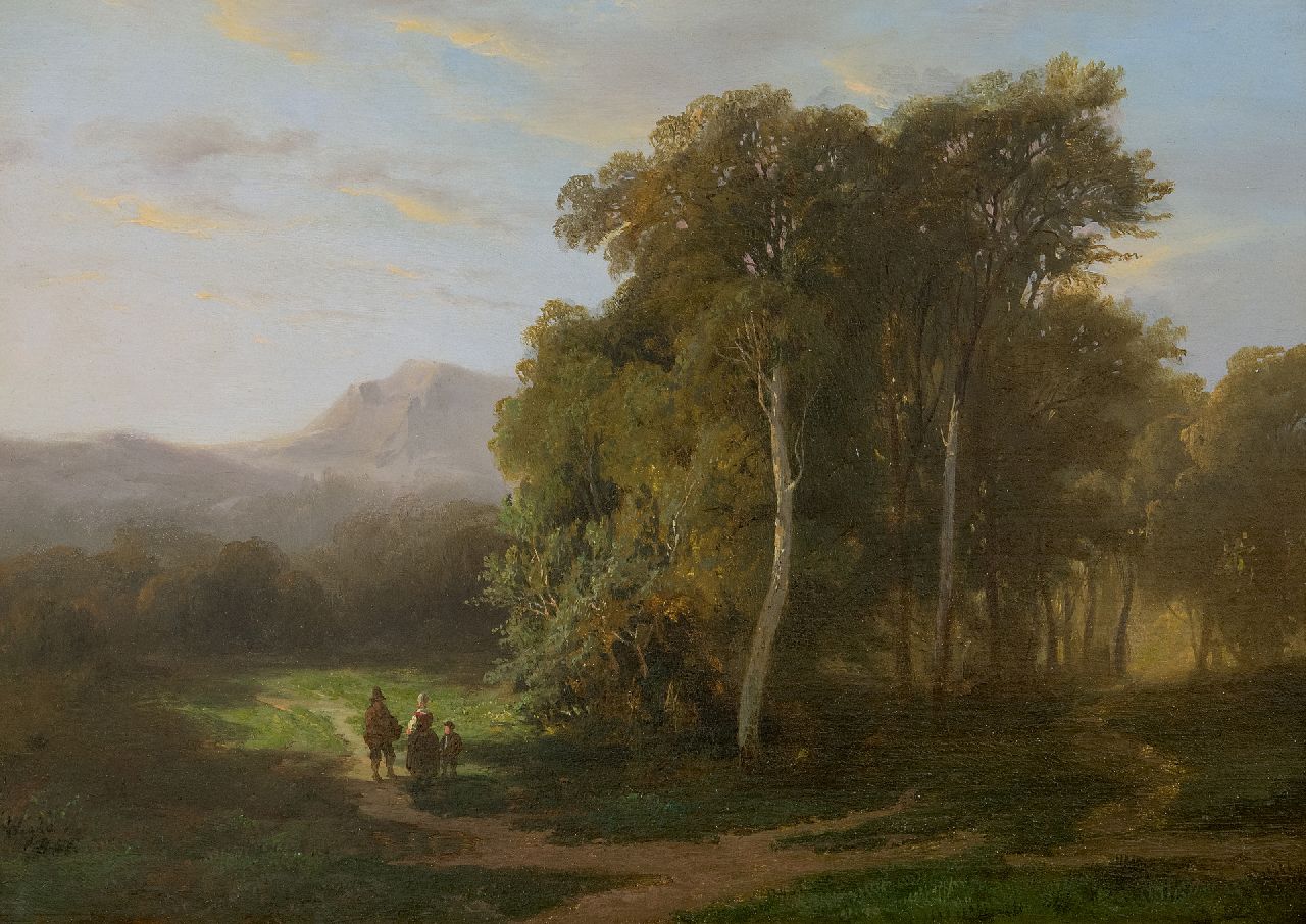 Hanedoes (toegeschreven aan) L.  | Louwrens Hanedoes (toegeschreven aan) | Gemälde zum Verkauf angeboten | Landleute in einer Berglandschaft, Öl auf Holz 27,5 x 38,5 cm, datiert 1851
