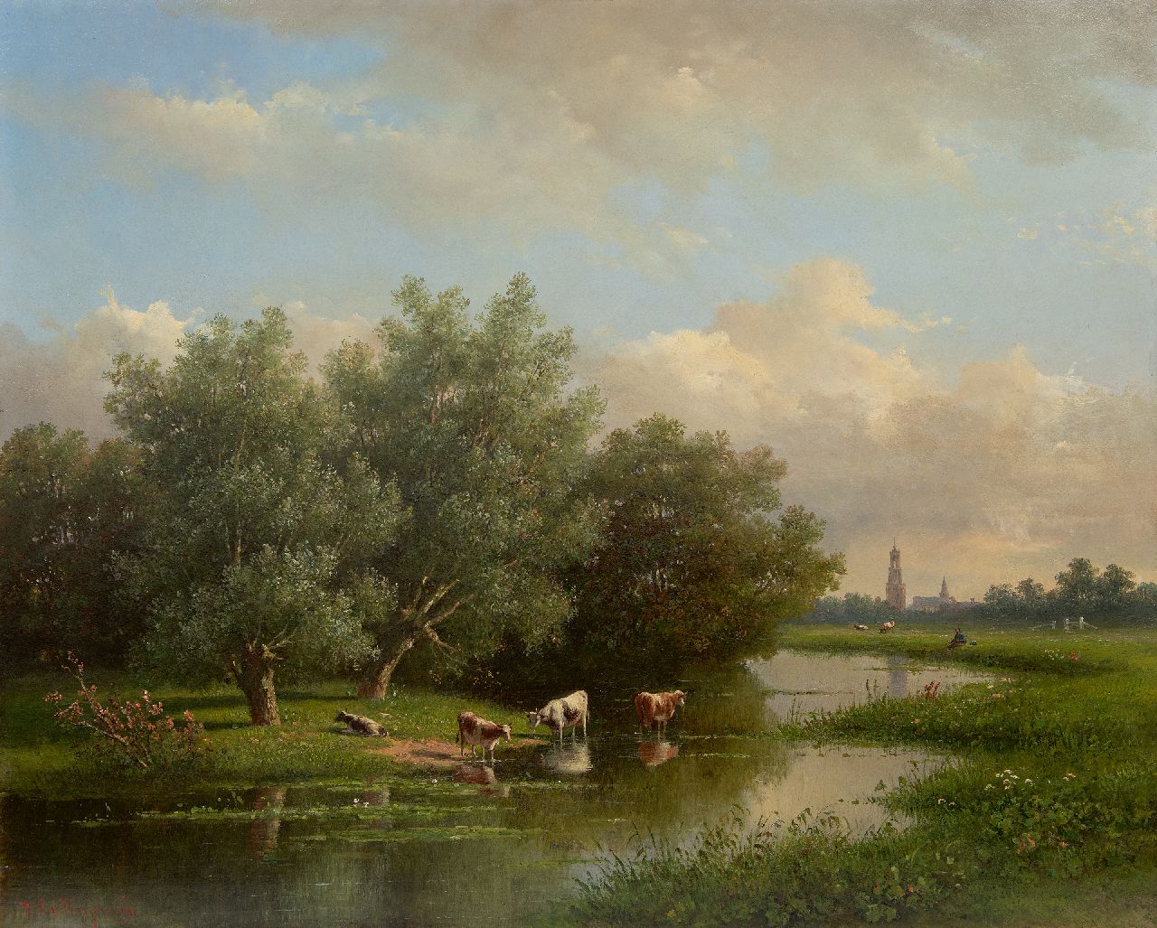 Wisselingh J.P. van | Johannes Pieter van Wisselingh | Gemälde zum Verkauf angeboten | Sommerlandschaft mit Kühen bei Amersfoort, Öl auf Holz 58,3 x 72,4 cm, Unterzeichnet l.u.