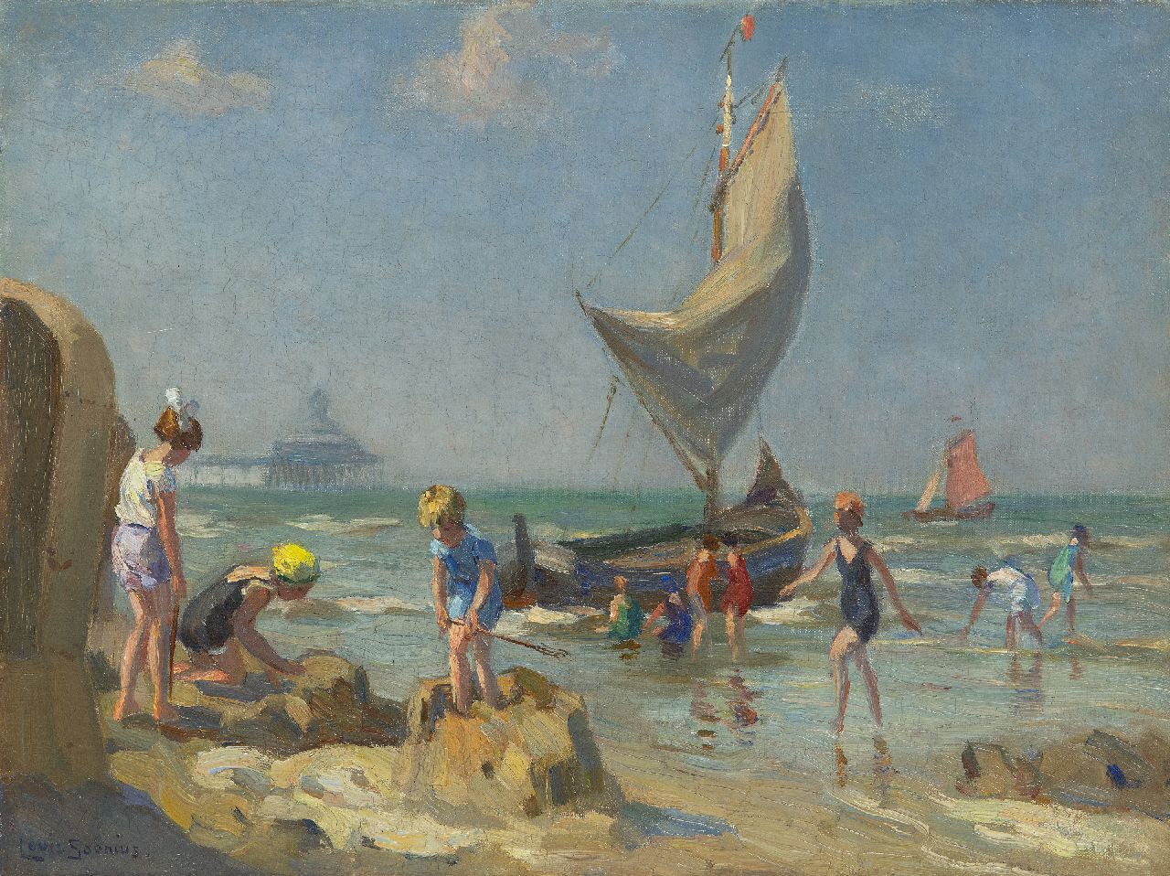Soonius L.  | Lodewijk 'Louis' Soonius, Kinder am Strand von Scheveningen, Öl auf Leinwand 30,2 x 40,2 cm, Unterzeichnet u.l.
