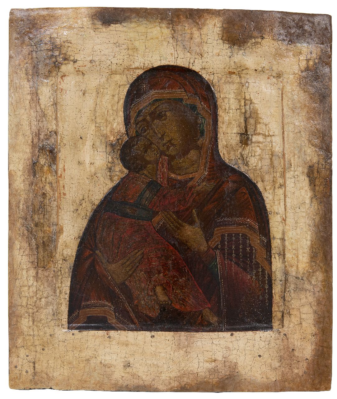Ikoon   | Ikoon | Skulpturen und Objekte zum Verkauf angeboten | Ikone: Vladimiskaya die Mutter Gottes, Holz 31,3 x 26,7 cm, 17e eeuw