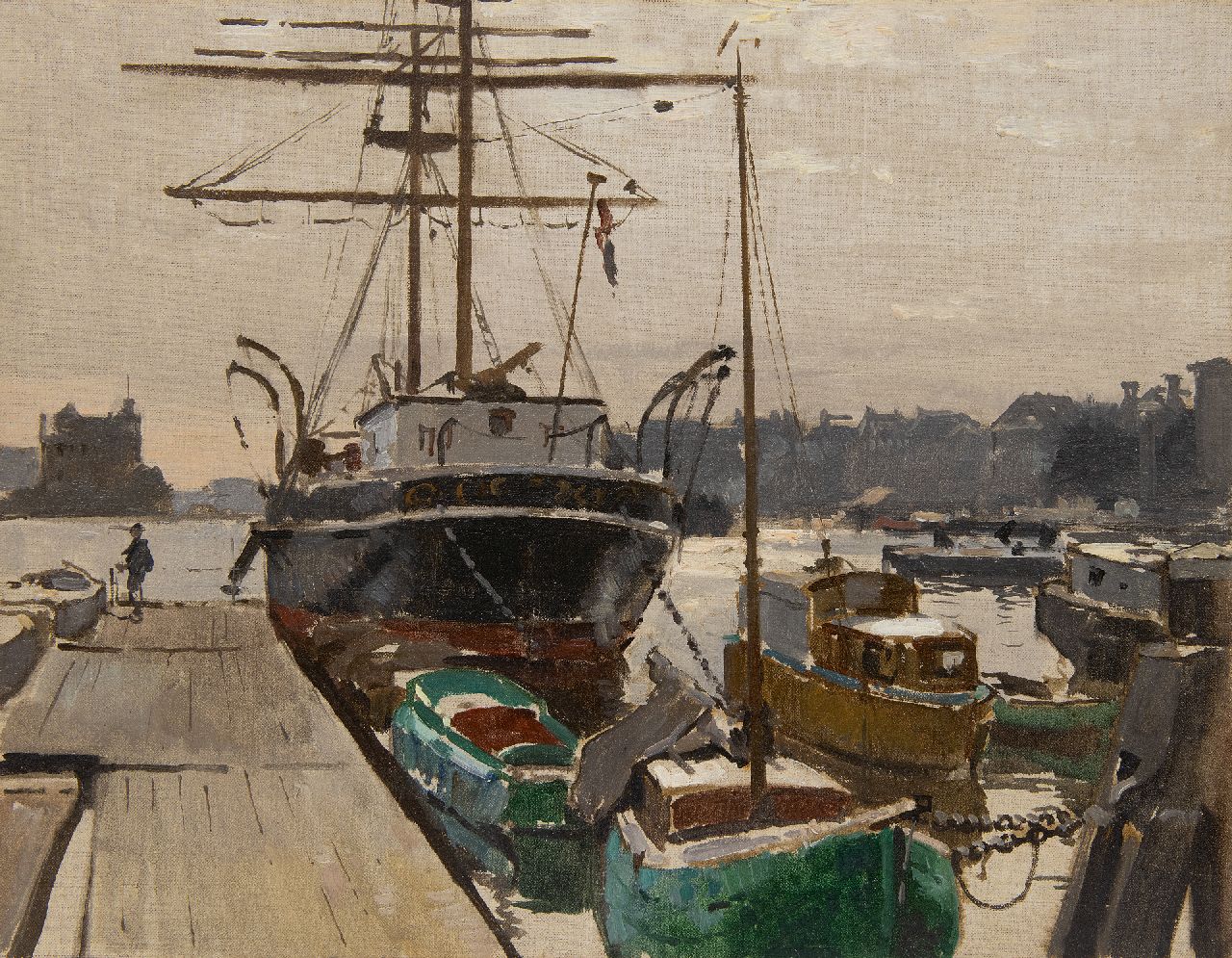 Vreedenburgh C.  | Cornelis Vreedenburgh | Gemälde zum Verkauf angeboten | Angelegtes Schiffe im Hafen, Öl auf Leinwand 36,2 x 46,3 cm