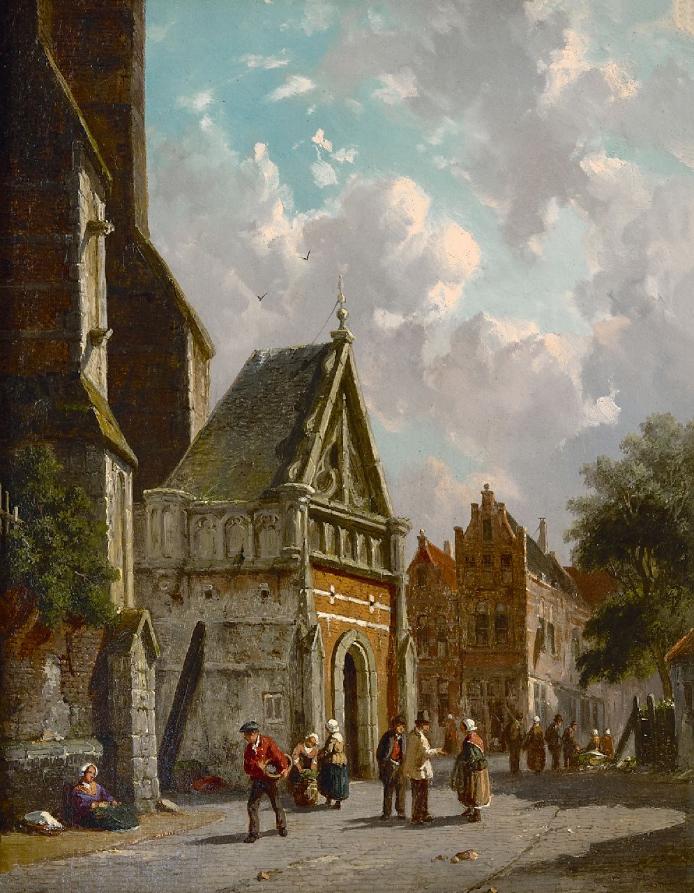 Eversen A.  | Adrianus Eversen | Gemälde zum Verkauf angeboten | Hinter der Kirche, Öl auf Holz 34,8 x 27,0 cm, Unterzeichnet u.r.