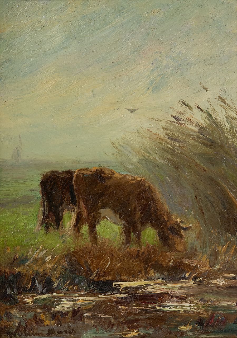 Maris W.  | Willem Maris, Weidende Kühe, Öl auf Malereifaser 24,6 x 17,2 cm, Unterzeichnet u.l.