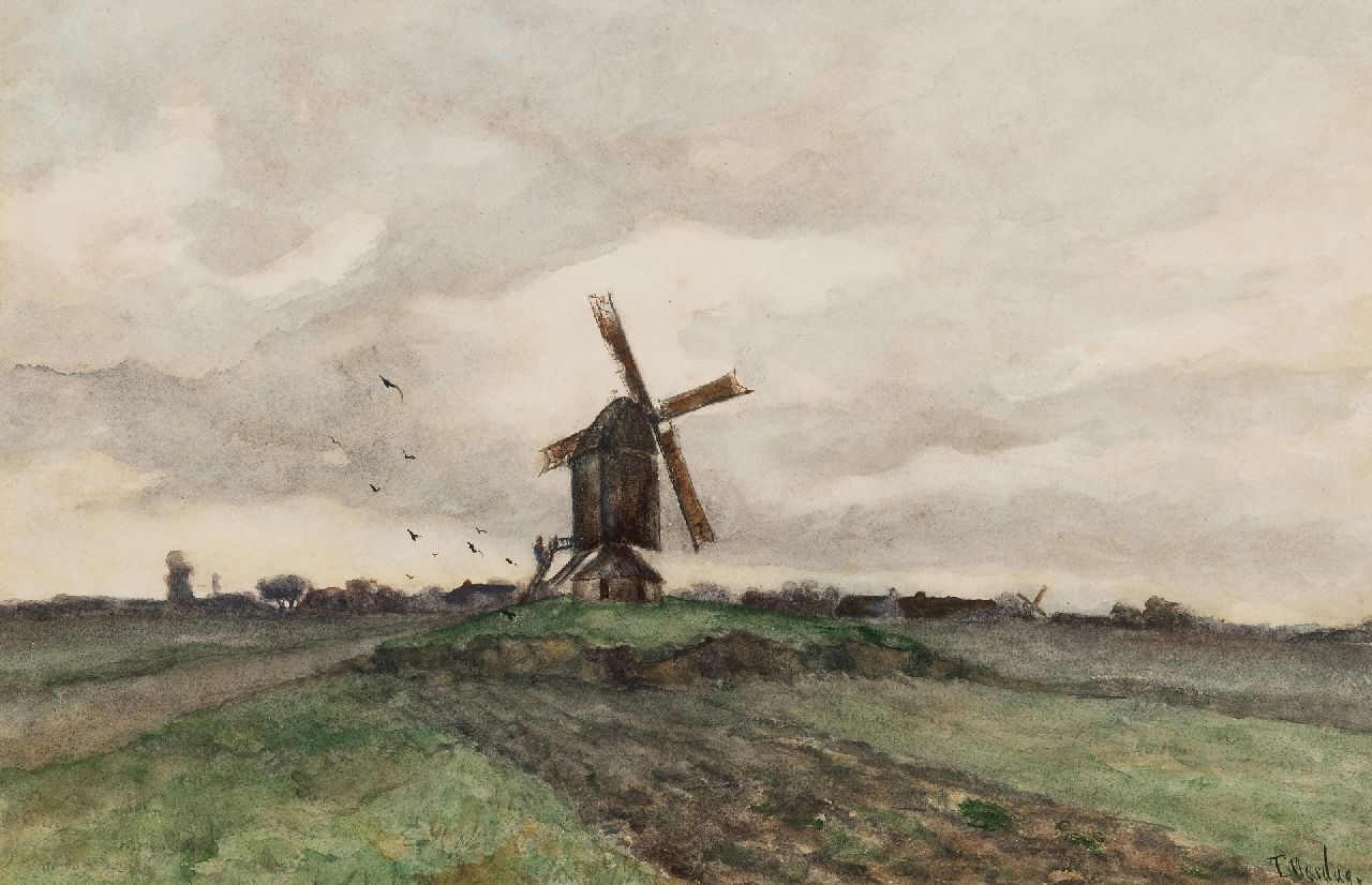 Mesdag T.  | Taco Mesdag | Aquarelle und Zeichnungen zum Verkauf angeboten | Windmühle in Drenthe, Aquarell auf Papier 35,5 x 52,0 cm, Unterzeichnet u.r.