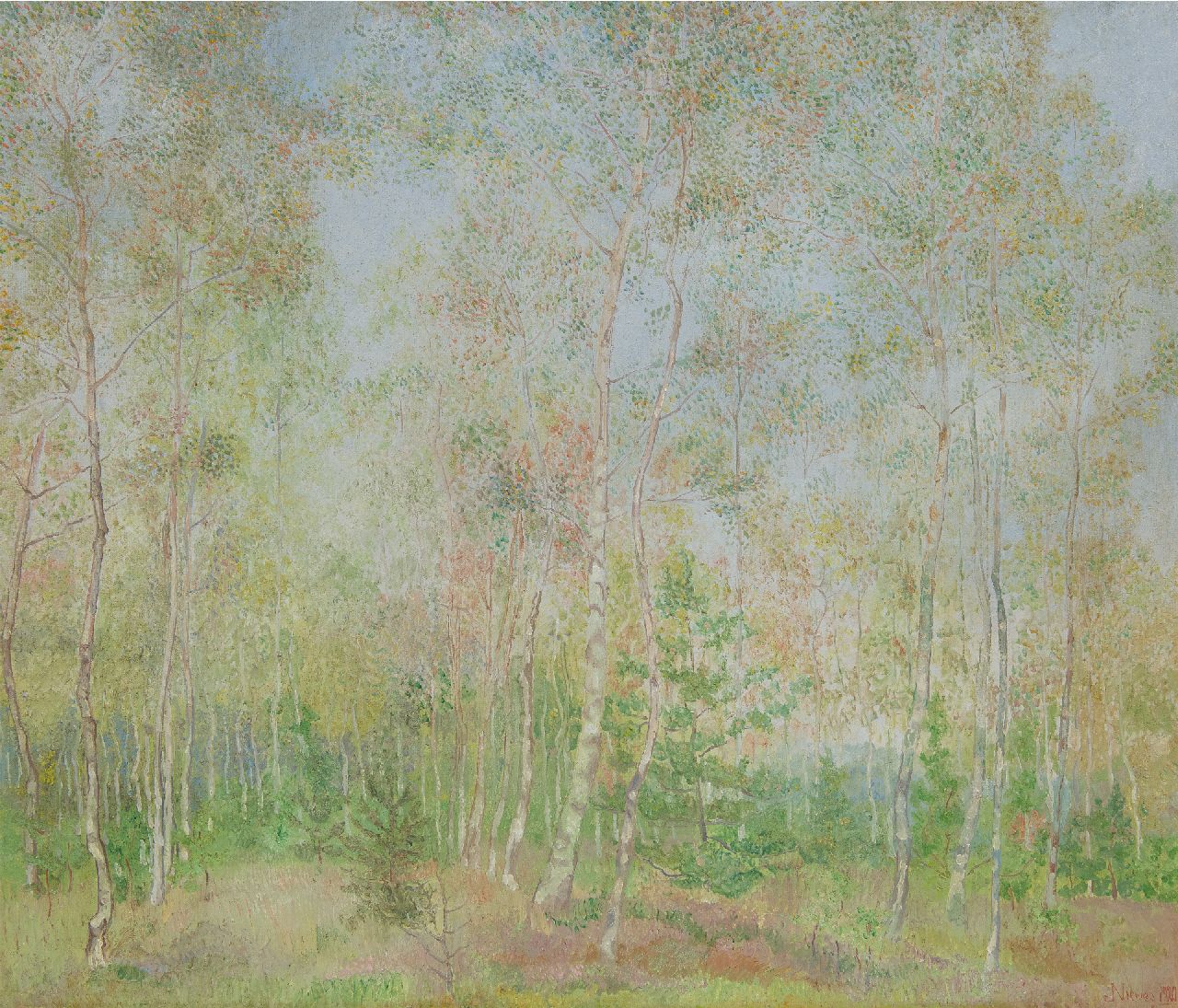 Nieweg J.  | Jakob Nieweg | Gemälde zum Verkauf angeboten | Birken, Öl auf Leinwand 60,3 x 70,7 cm, Unterzeichnet u.r. und datiert 1920