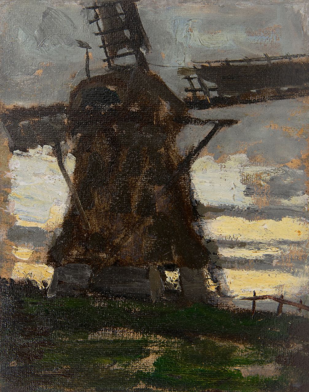 Dake (jr.) C.L.  | Carel Lodewijk Dake (jr.), Windmühle bei Sonnenuntergang, Öl auf Malereifaser 22,4 x 17,6 cm