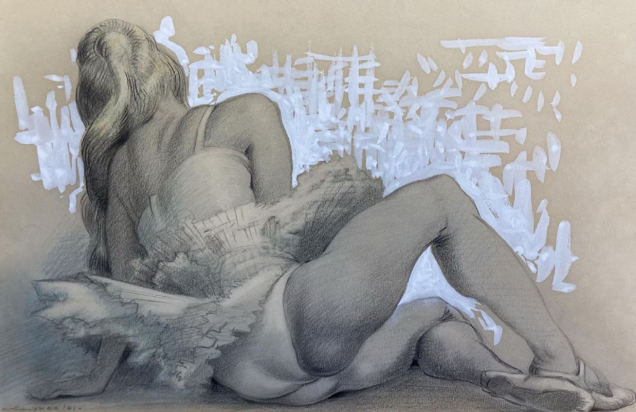 Knupker A.G.  | Albertus Gerardus 'Ab' Knupker, Ruhende Ballerina, Kreide und Gouache auf Papier 28,5 x 40,7 cm, Unterzeichnet u.l. und datiert '61