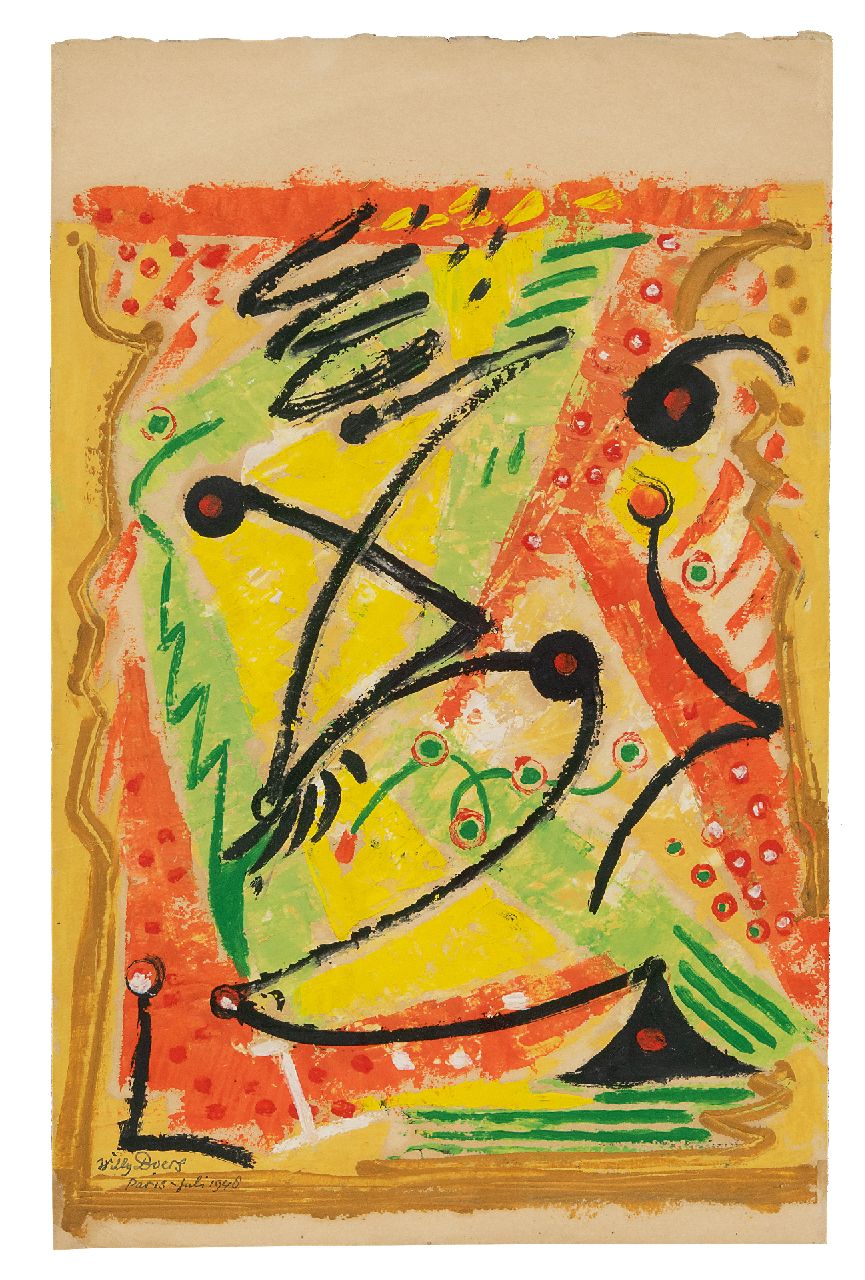 Boers W.H.F.  | 'Willy' Herman Friederich Boers, Ohne titel, Tinte und Gouache auf Papier 36,3 x 23,5 cm, Unterzeichnet u.l. und datiert 'Paris-Juli' 1948