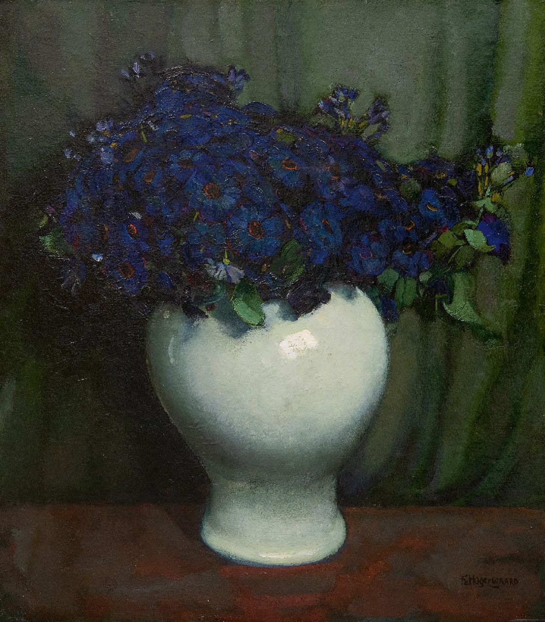 Hogerwaard F.  | François 'Frans' Hogerwaard | Gemälde zum Verkauf angeboten | Blaue Blumen im weißen Topf, Öl auf Leinwand 70,0 x 60,0 cm, Unterzeichnet u.r.