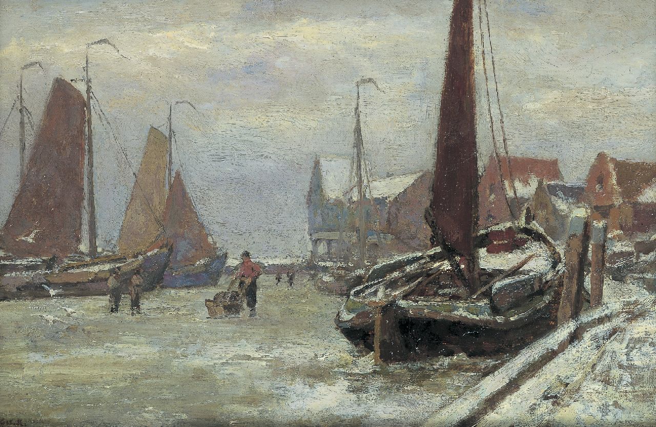 Koekkoek G.J.  | Gerardus Johannes 'Gerard' Koekkoek, Der Hafen von Volendam im Winter, Öl auf Leinwand 20,1 x 30,0 cm, Unterzeichnet l.u.