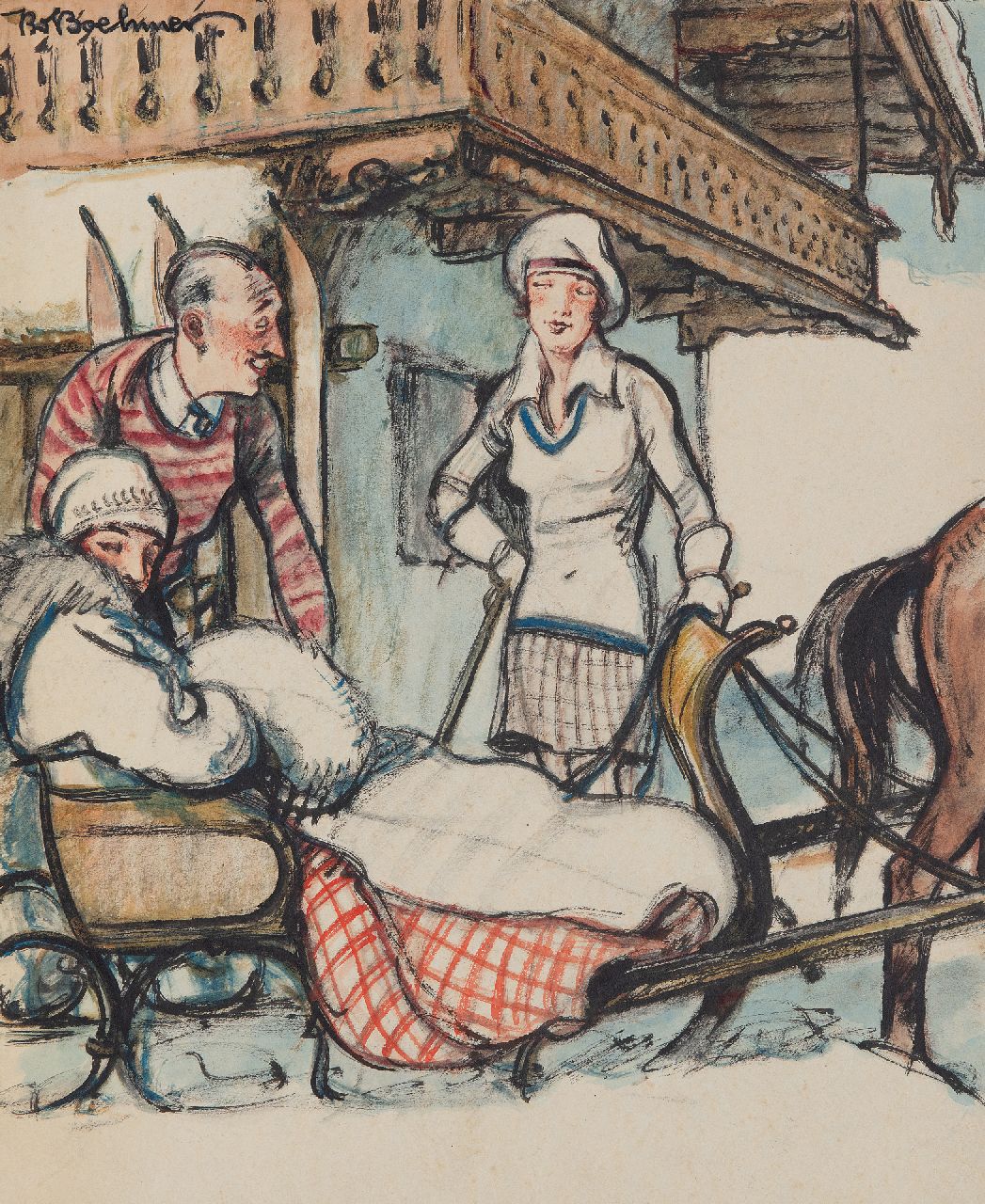 Boehmer K.W.  | Karl Wolfgang Boehmer | Aquarelle und Zeichnungen zum Verkauf angeboten | Vor der Abfahrt, Aquarell und Gouache auf Papier 39,7 x 32,8 cm, Unterzeichnet l.o. und ohne Rahmen