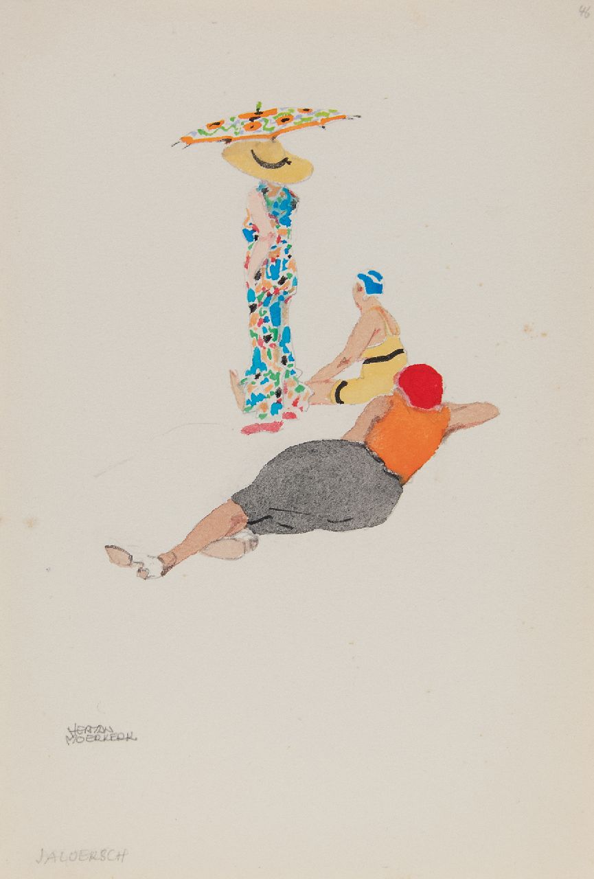 Moerkerk H.A.J.M.  | Hermanus Antonius Josephus Maria 'Herman' Moerkerk, Eifersüchtig, Bleistift und Aquarell auf Papier 25,5 x 17,3 cm, Unterzeichnet u.l.