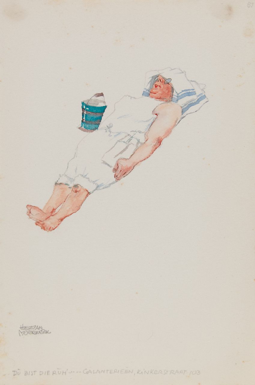 Moerkerk H.A.J.M.  | Hermanus Antonius Josephus Maria 'Herman' Moerkerk | Aquarelle und Zeichnungen zum Verkauf angeboten | „Du bist die Ruh“... Gallanteries, Kinkerstraat 103, Bleistift und Aquarell auf Papier 25,5 x 17,1 cm, Unterzeichnet u.l.