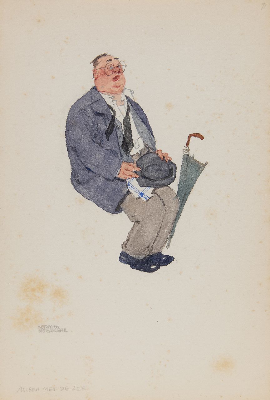 Moerkerk H.A.J.M.  | Hermanus Antonius Josephus Maria 'Herman' Moerkerk | Aquarelle und Zeichnungen zum Verkauf angeboten | Allein mit dem Meer, Bleistift und Aquarell auf Papier 25,5 x 17,2 cm, Unterzeichnet u.l.