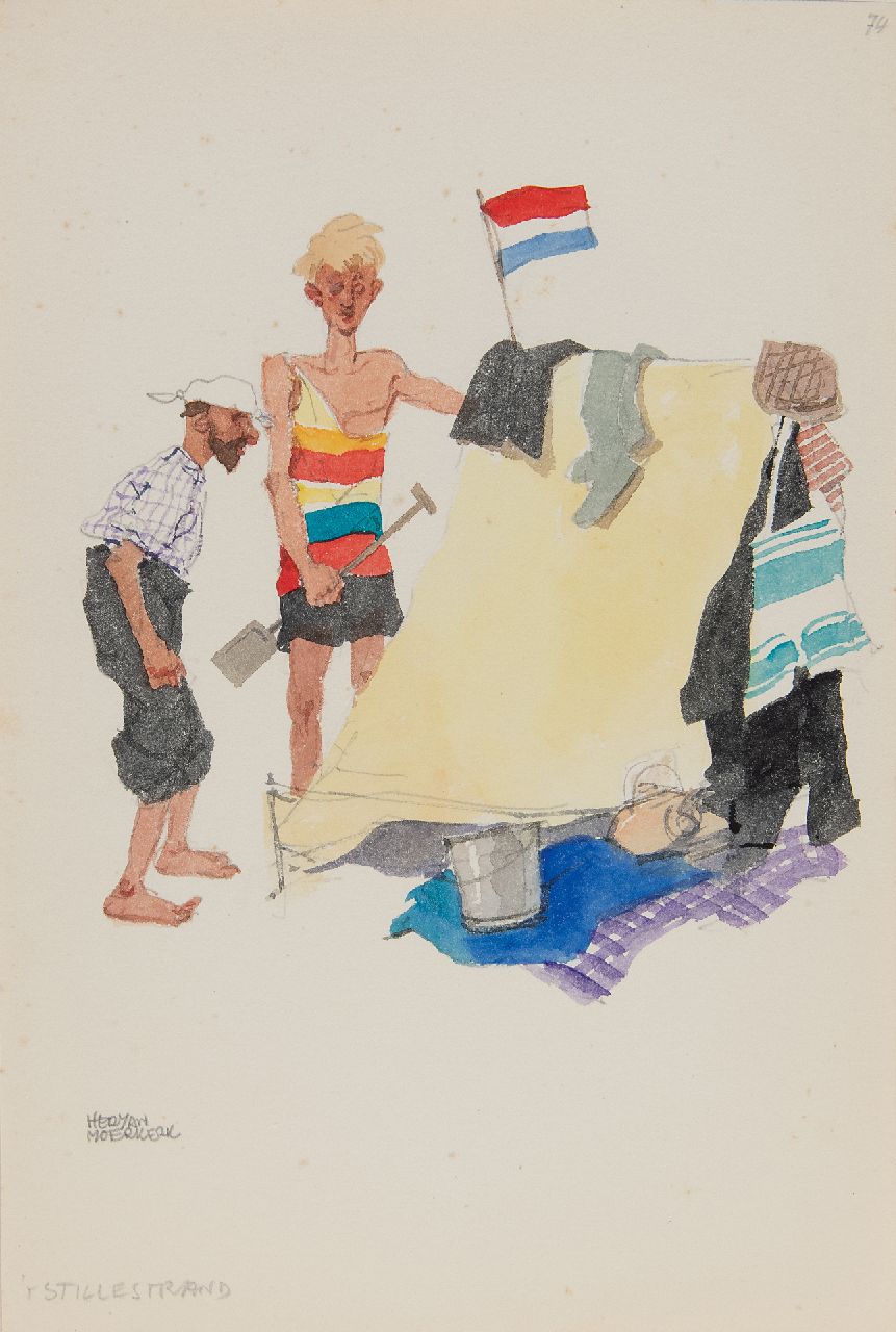 Moerkerk H.A.J.M.  | Hermanus Antonius Josephus Maria 'Herman' Moerkerk, Der ruhige Strand, Bleistift und Aquarell auf Papier 25,5 x 17,1 cm, Unterzeichnet u.l.