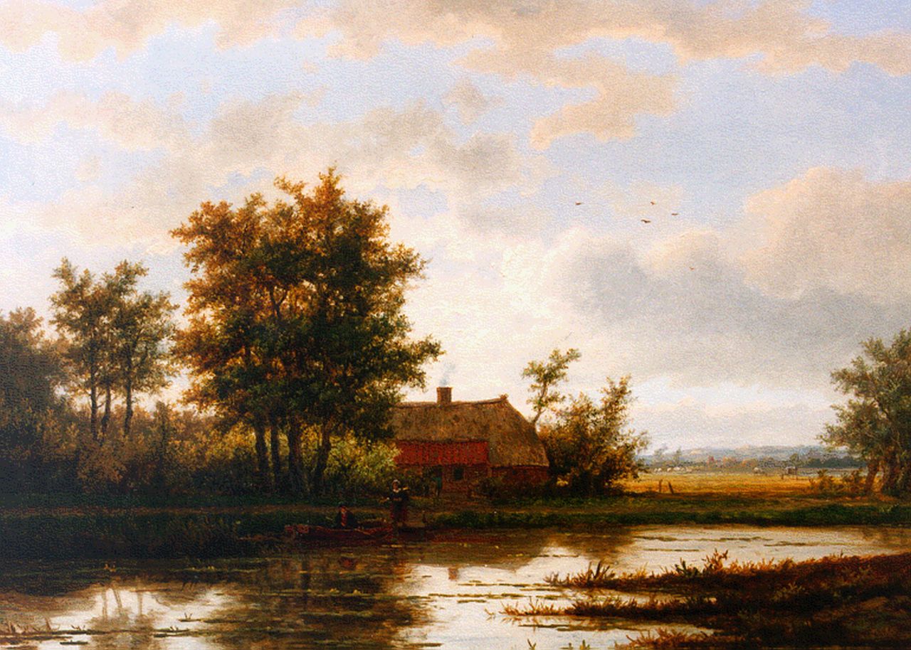 Melcher Tilmes J.H.  | Jan Hermanus Melcher Tilmes, Farm along a waterway, Öl auf Holz 38,8 x 52,6 cm, signed l.r.