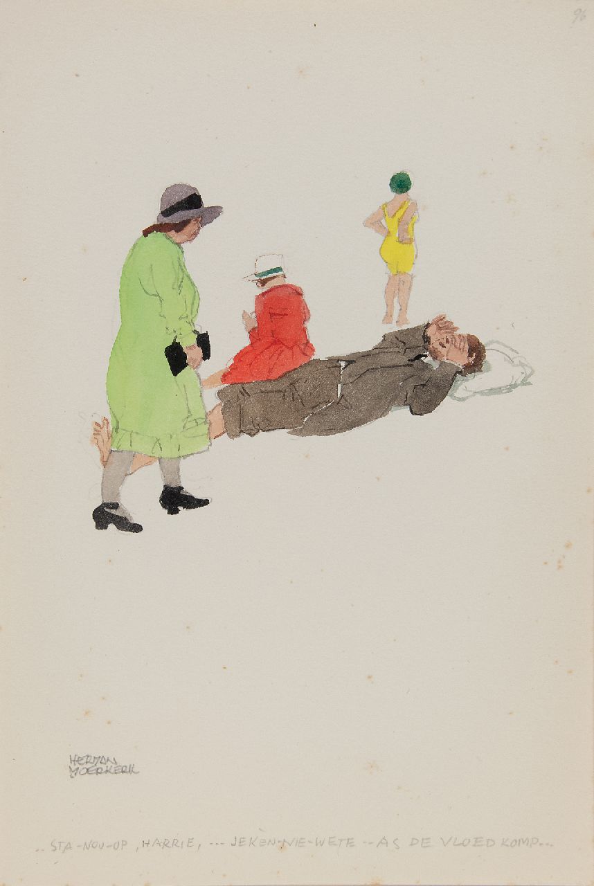 Moerkerk H.A.J.M.  | Hermanus Antonius Josephus Maria 'Herman' Moerkerk, „...Jetzt steh auf, Harry,... du weißt es nicht... Wenn die Flut kommt...“, Bleistift und Aquarell auf Papier 25,5 x 17,2 cm, Unterzeichnet u.l.