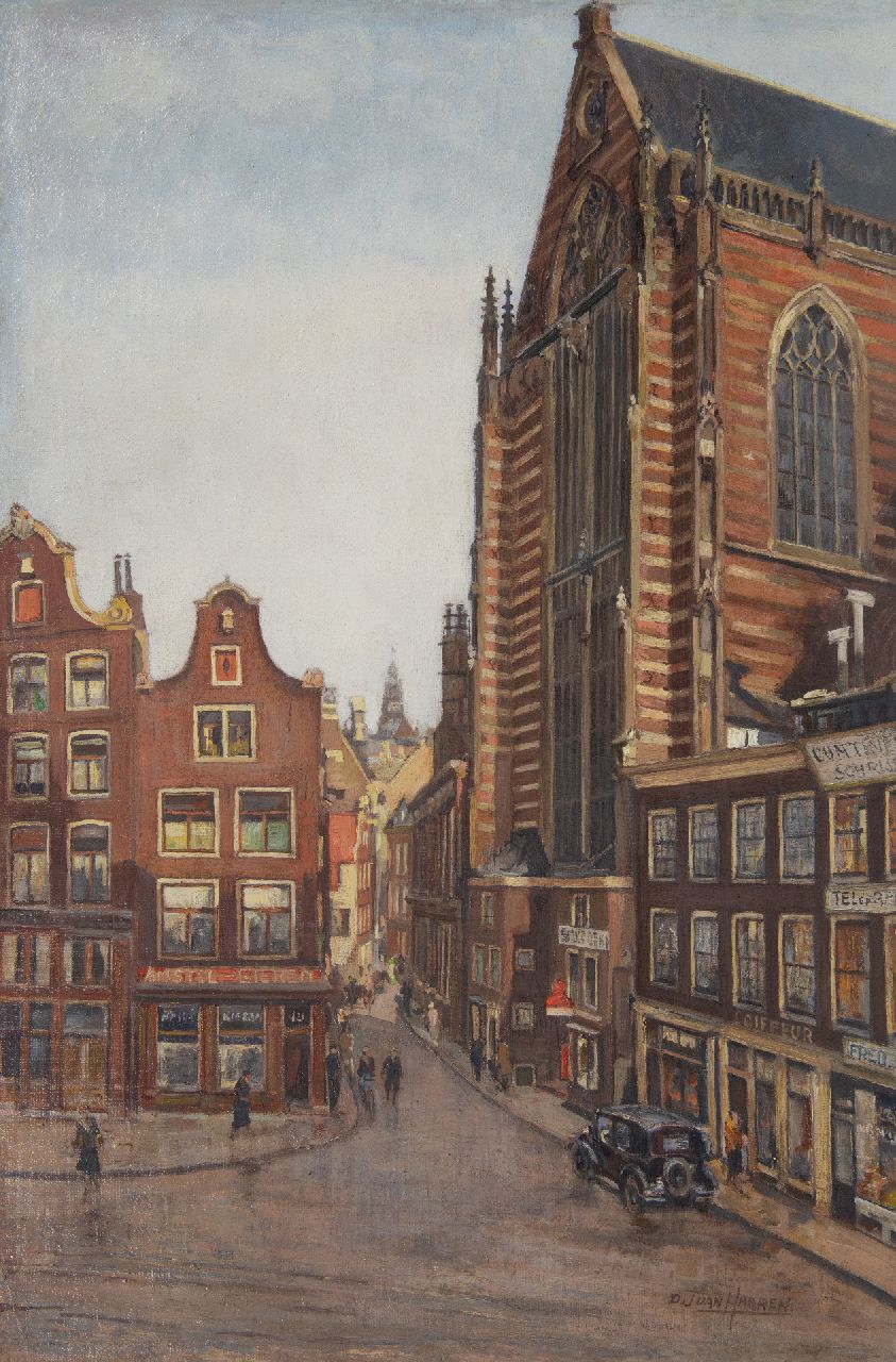 Haaren D.J. van | 'Dirk' Johannes van Haaren | Gemälde zum Verkauf angeboten | Hinter der Nieuwe Kerk, Amsterdam, Öl auf Leinwand 60,8 x 40,4 cm, Unterzeichnet u.r. und ohne Rahmen