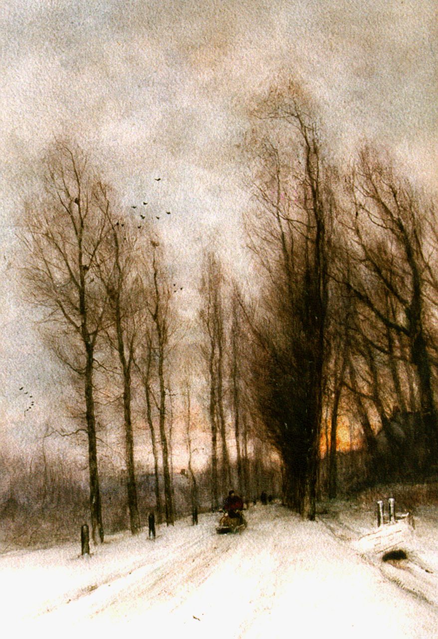 Apol L.F.H.  | Lodewijk Franciscus Hendrik 'Louis' Apol, A snow-covered country lane, Aquarell auf Papier 54,0 x 38,0 cm, signed l.l.