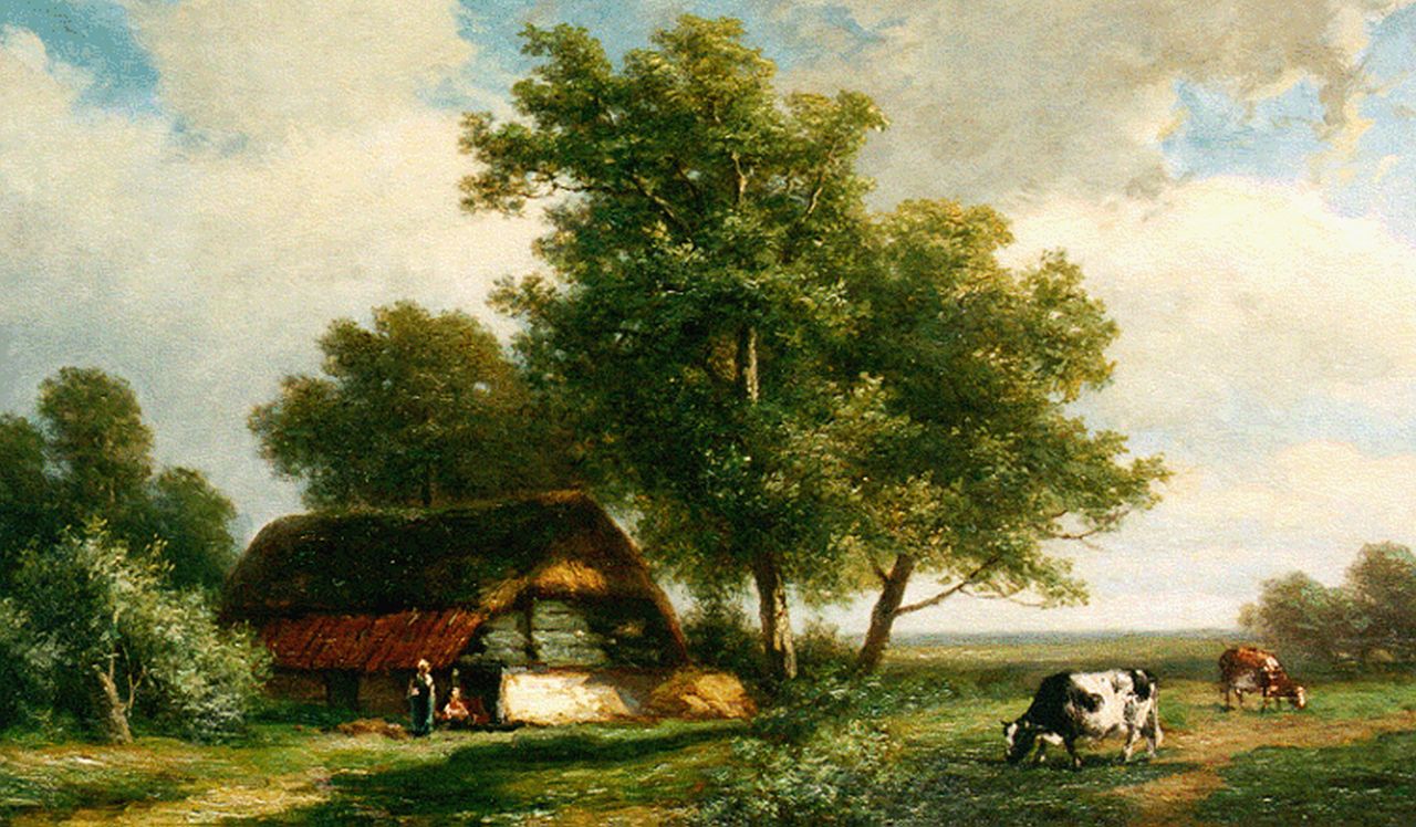 Daiwaille A.J.  | Alexander Joseph Daiwaille, A summer landscape with cattle grazing, Öl auf Holz 28,8 x 40,3 cm, signed l.l.