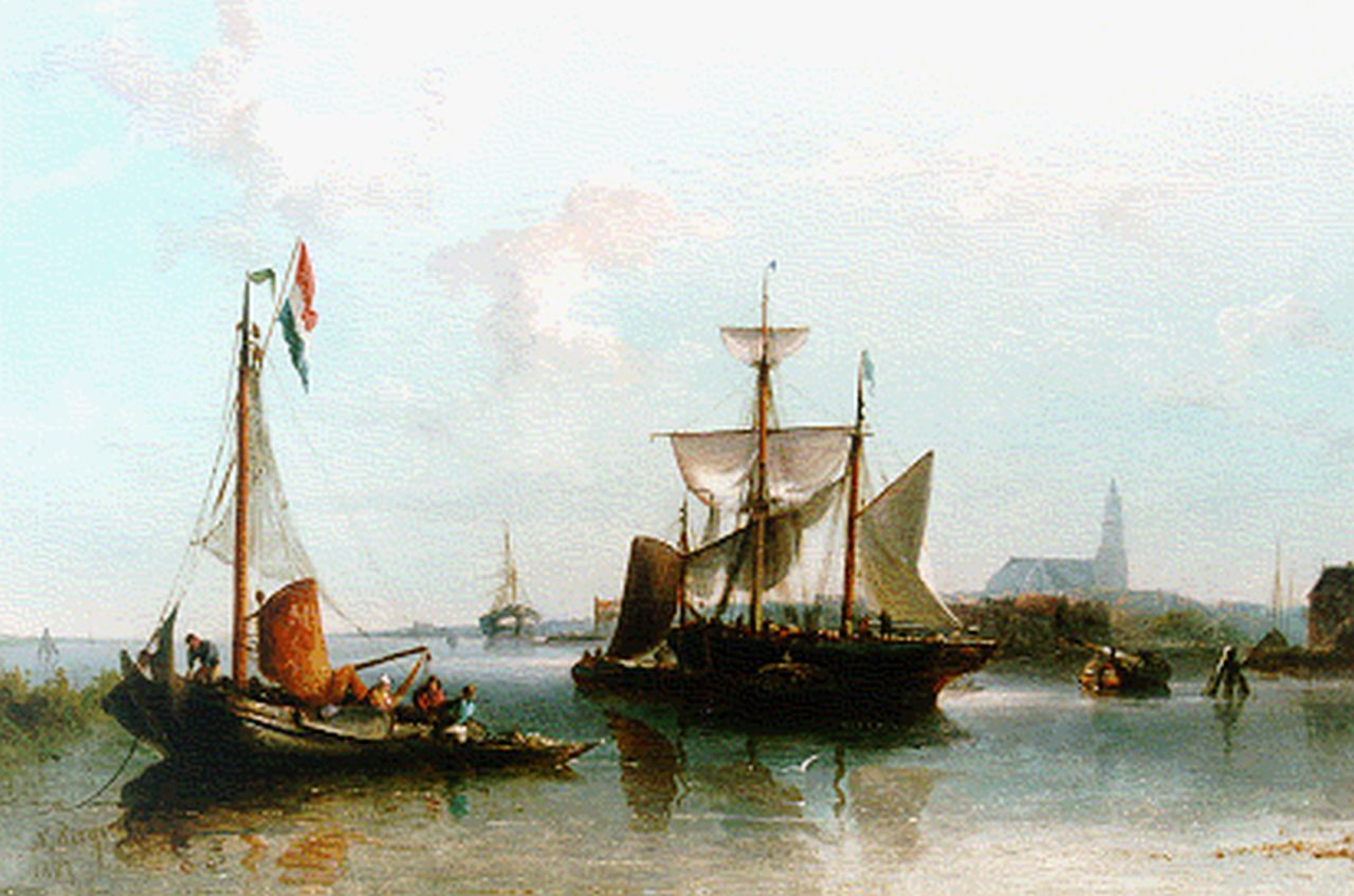 Riegen N.  | Nicolaas Riegen, Shipping in an estuary, Öl auf Leinwand 31,3 x 48,0 cm, signed l.l. und dated 1887