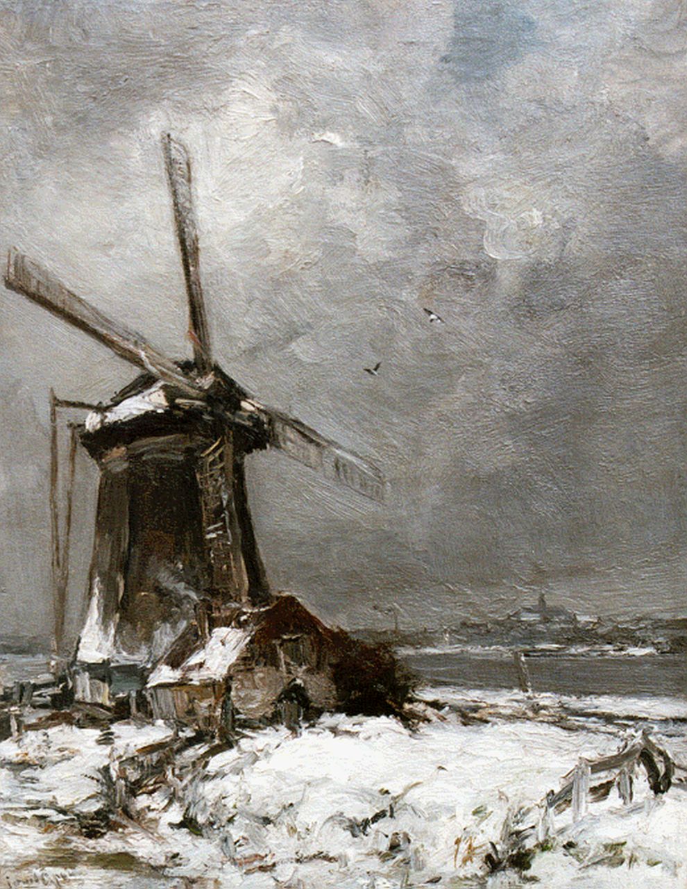 Apol L.F.H.  | Lodewijk Franciscus Hendrik 'Louis' Apol, A windmill in a snow-covered landscape, Öl auf Leinwand 50,2 x 39,2 cm, signed l.l.