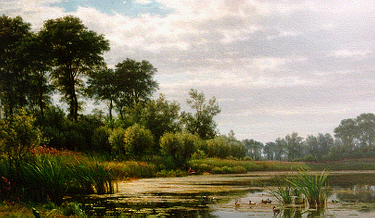 Sande Bakhuyzen J.J. van de | Julius Jacobus van de Sande Bakhuyzen, A river landscape, Öl auf Leinwand 69,0 x 111,2 cm, signed l.r. und dated 1863