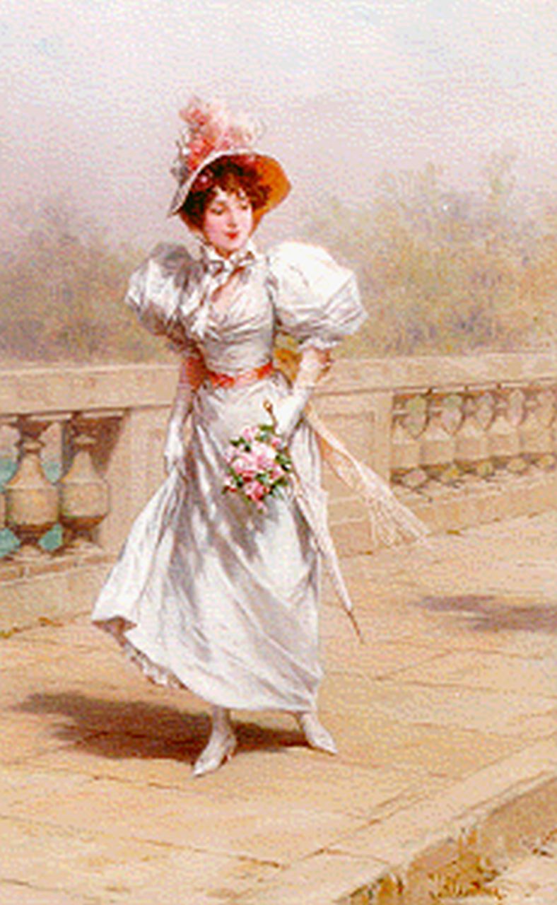Kaemmerer F.H.  | Frederik Hendrik Kaemmerer, An elegant young lady strolling, Öl auf Leinwand 46,0 x 32,5 cm, signed l.r.