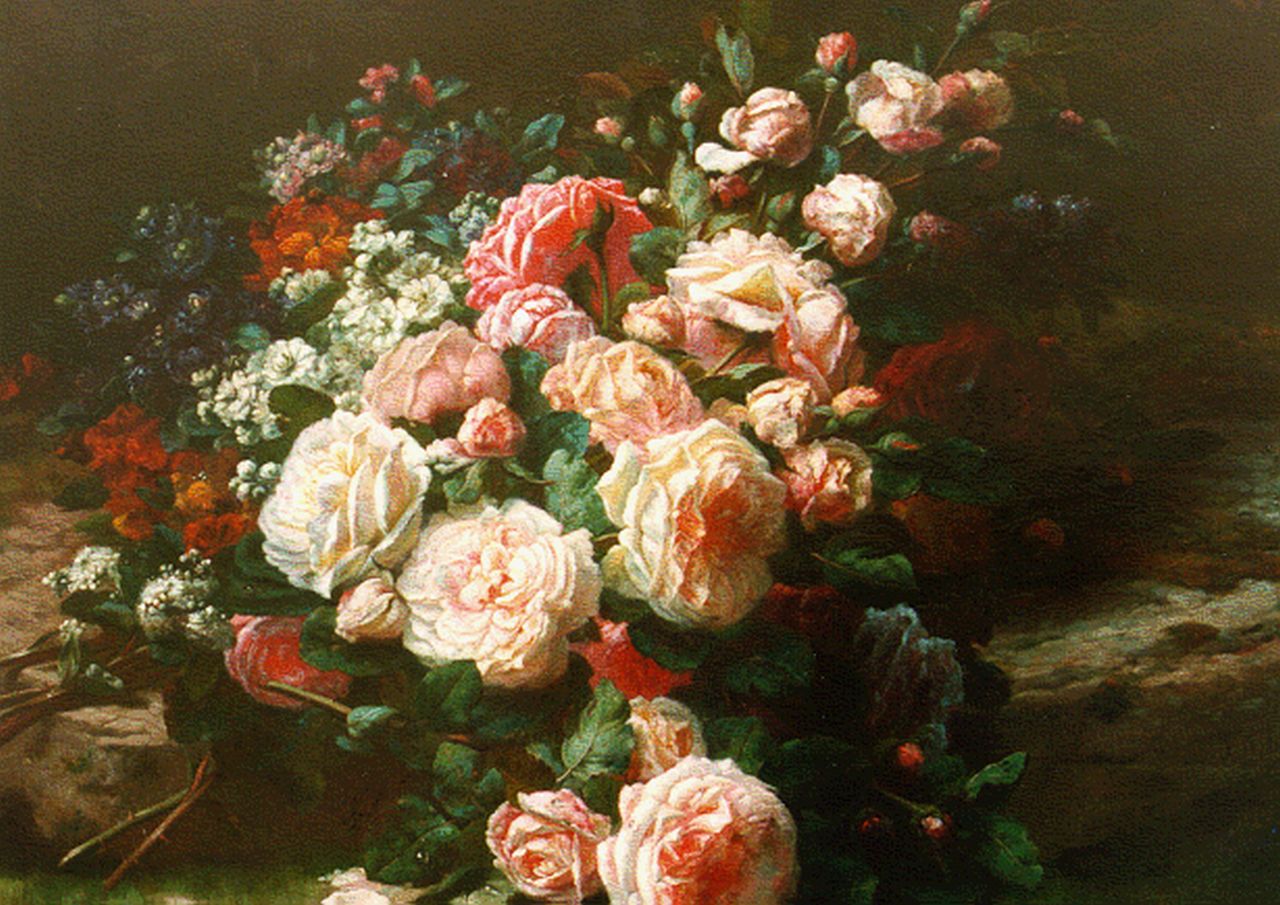 Robie J.B.  | Jean-Baptiste Robie, Bouquet of roses, Öl auf Holz 55,4 x 67,3 cm, signed l.r.